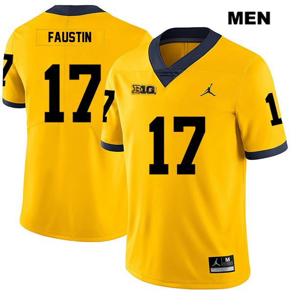 Men's NCAA Michigan Wolverines Sammy Faustin #17 Yellow Jordan Brand Authentic Stitched Legend Football College Jersey IY25A71LW